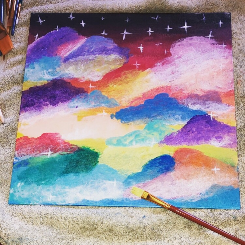 Rainbow Clouds 10x10 acrylic original painting
